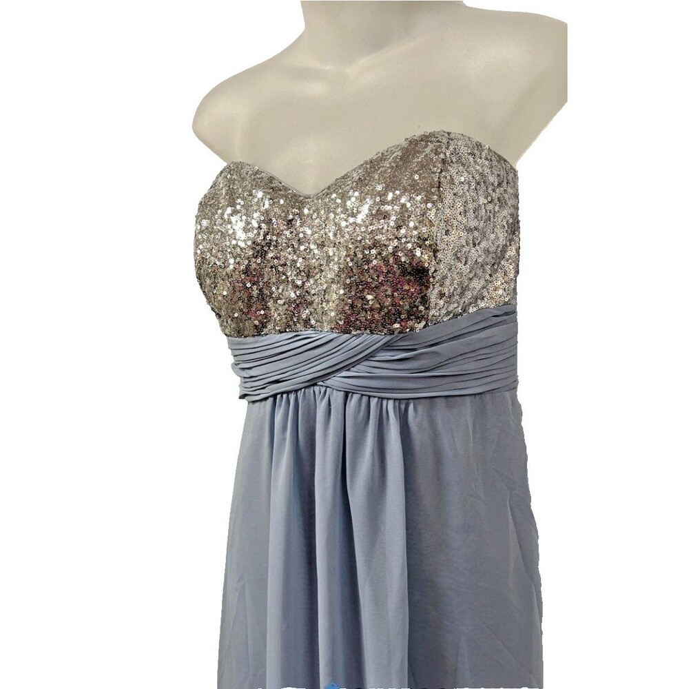 Christina Wu Formal Dress Sz 12 Silver Sequin Bodice Blue Chiffon Party Prom - Picture 7 of 13